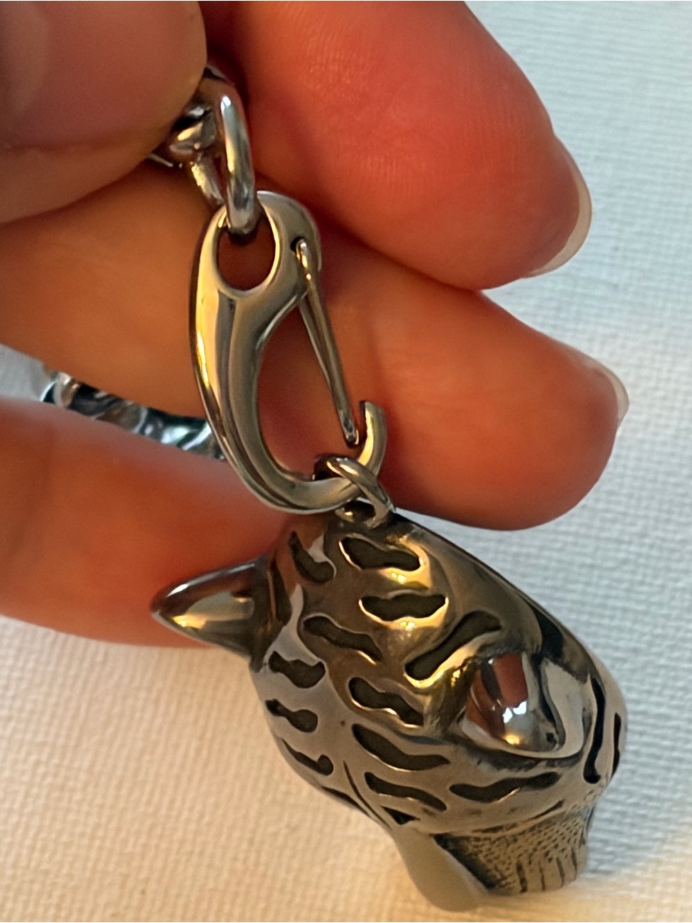 Stainless Steel Tiger Head Pendant Necklace - Silver - Picture 4 of 6